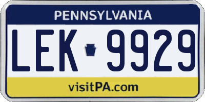 PA license plate LEK9929