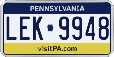 PA license plate LEK9948