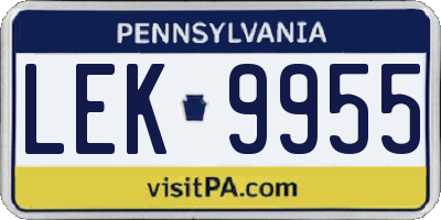 PA license plate LEK9955