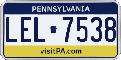 PA license plate LEL7538