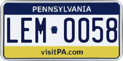 PA license plate LEM0058