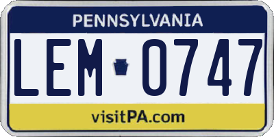 PA license plate LEM0747