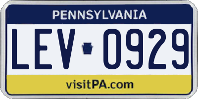 PA license plate LEV0929