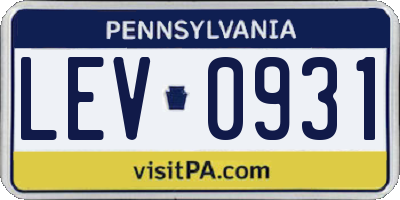 PA license plate LEV0931