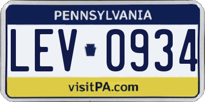 PA license plate LEV0934