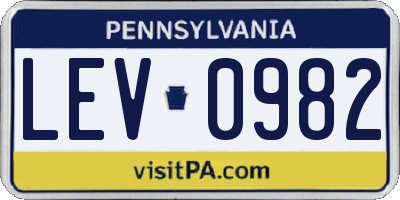 PA license plate LEV0982