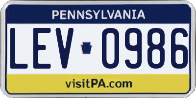 PA license plate LEV0986