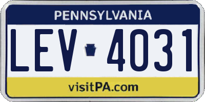 PA license plate LEV4031