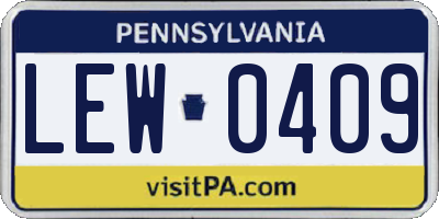 PA license plate LEW0409
