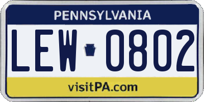 PA license plate LEW0802
