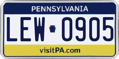 PA license plate LEW0905