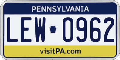 PA license plate LEW0962