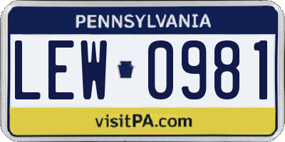 PA license plate LEW0981
