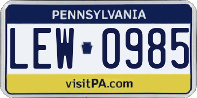 PA license plate LEW0985
