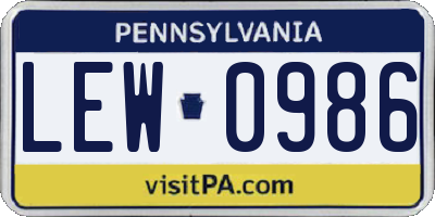 PA license plate LEW0986