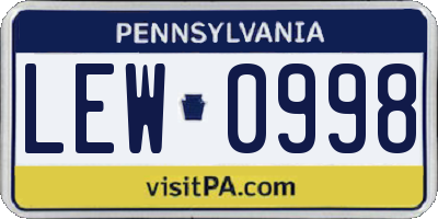 PA license plate LEW0998