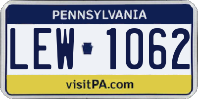 PA license plate LEW1062