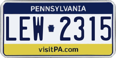 PA license plate LEW2315