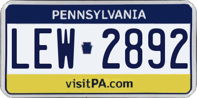PA license plate LEW2892