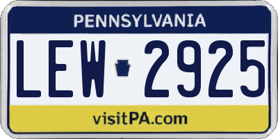 PA license plate LEW2925