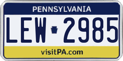 PA license plate LEW2985