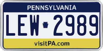 PA license plate LEW2989
