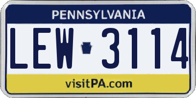 PA license plate LEW3114