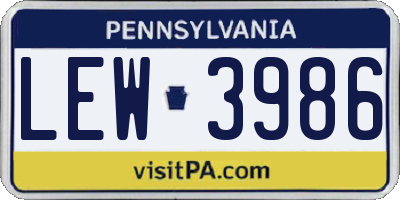 PA license plate LEW3986