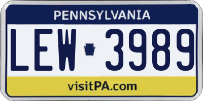 PA license plate LEW3989