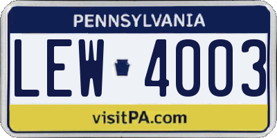 PA license plate LEW4003