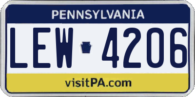 PA license plate LEW4206