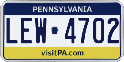 PA license plate LEW4702