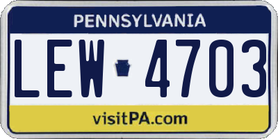 PA license plate LEW4703