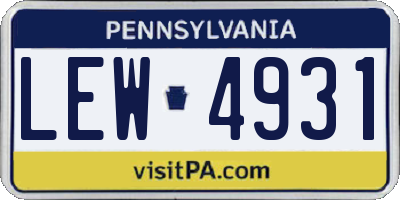 PA license plate LEW4931
