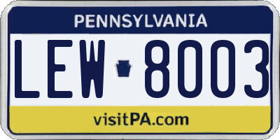 PA license plate LEW8003