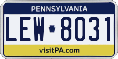 PA license plate LEW8031