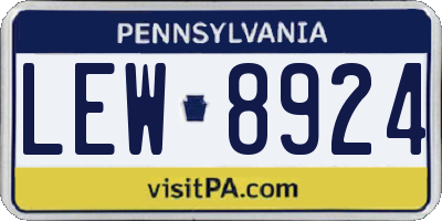 PA license plate LEW8924