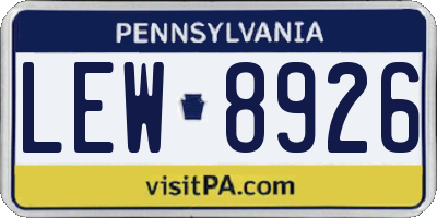PA license plate LEW8926