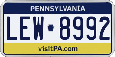 PA license plate LEW8992