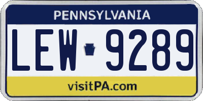 PA license plate LEW9289