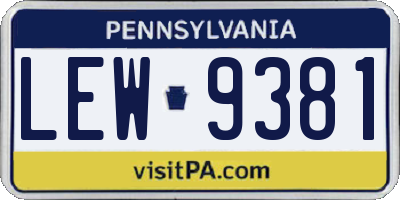 PA license plate LEW9381