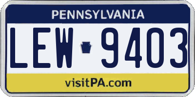 PA license plate LEW9403