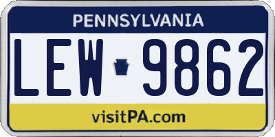 PA license plate LEW9862