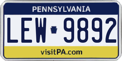 PA license plate LEW9892