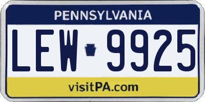 PA license plate LEW9925