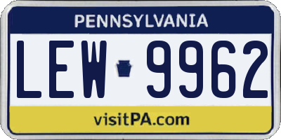 PA license plate LEW9962