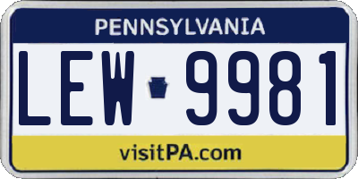 PA license plate LEW9981