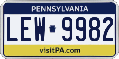 PA license plate LEW9982