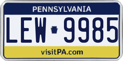 PA license plate LEW9985