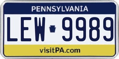 PA license plate LEW9989